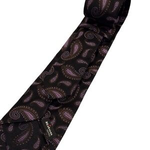 Kiton Napoli Men's Tie Black & Purple AOP Paisley Silk 3.75" (W) x 60" (L) euc